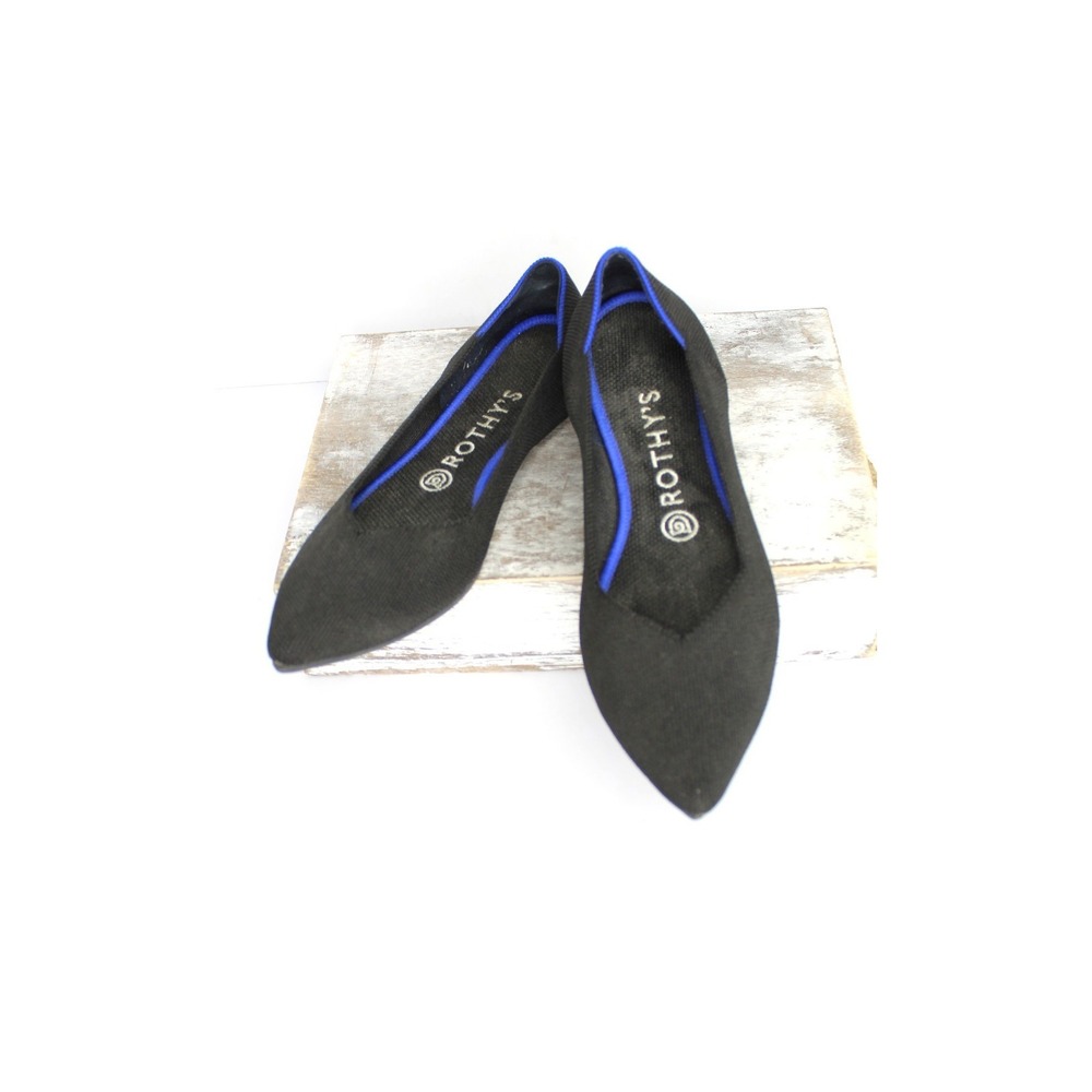 Rothy's The Point Classic Black Ballet Flat Women's 8.5 Black Blue Knit Slide On